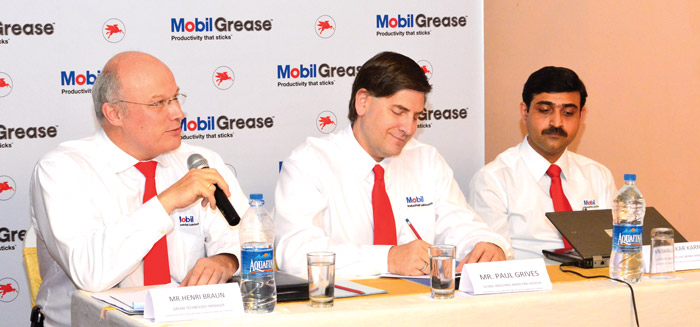 Henri Braun, Grease Technolog y Manager, ExxonMobil Fuels Lubricants & Specialties Marketing Company, Paul Grives, Global Industrial Strateg y Advisor, ExxonMobil Fuels Lubricants & Specialties Marketing Company and Shankar Karnik, Asia Pacifi c Mobil SHC Brand Manager Henri Braun, Grease Technolog y Manager, ExxonMobil Fuels Lubricants & Specialties Marketing Company, Paul Grives, Global Industrial Strateg y Advisor, ExxonMobil Fuels Lubricants & Specialties Marketing Company and Shankar Karnik, Asia Pacifi c Mobil SHC Brand Manager