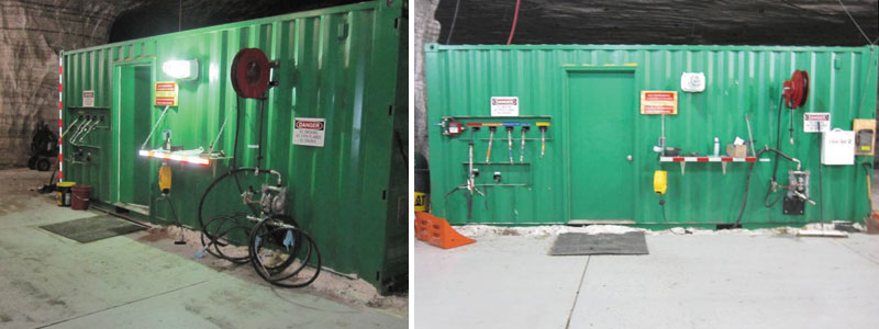 Two lubrication containments are used in the new PM facility, with one for general oil and one for equipment-specific oils. Two lubrication containments are used in the new PM facility, with one for general oil and one for equipment-specific oils.