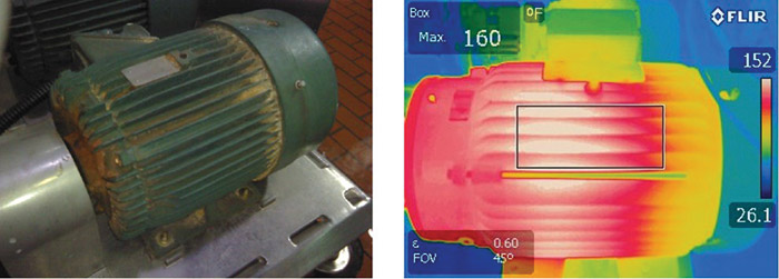 Cooling issues caused this motor (left) to overheat. Powder under the fan cover completely blocked the forced air’s path. Cooling issues caused this motor (left) to overheat. Powder under the fan cover completely blocked the forced air’s path.