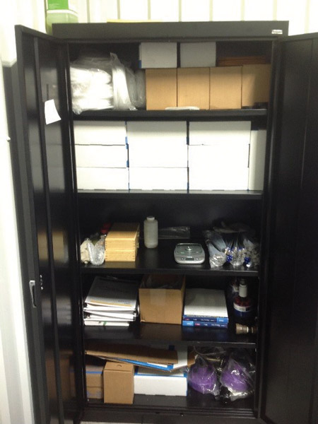 A storage cabinet is used to hold oil sampling supplies. A storage cabinet is used to hold oil sampling supplies.