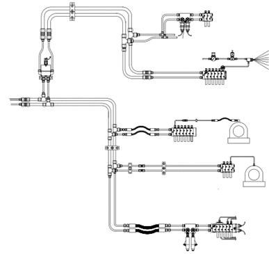 A dual-line system with a dispenser designed for both oil and grease A dual-line system with a dispenser designed for both oil and grease