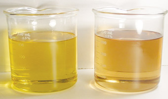 Results of the visual compatibility tests. Left: 90% PAG/10% Mineral Oil - 1. Right: 90% PAG/10% Mineral Oil - 1
