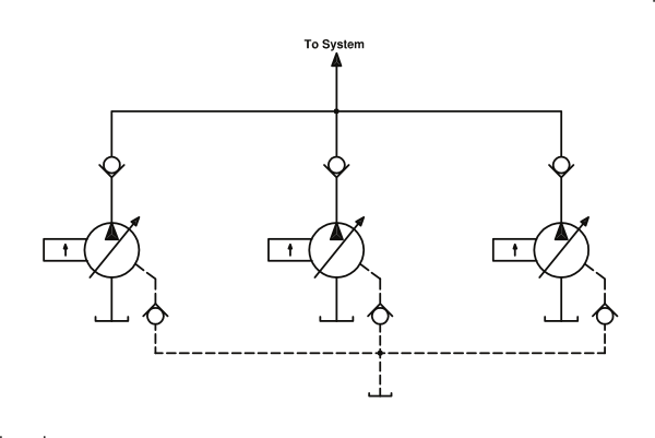 Figure 3. In some systems,&nbsp;one pump is used as a backup or spare,&nbsp;with each having a check valve at the outlet port.