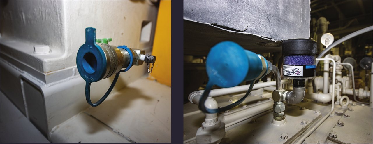 The drain mount (left) and breather mount (right) installed on a vital piece of equipment oil sampling filtering 3