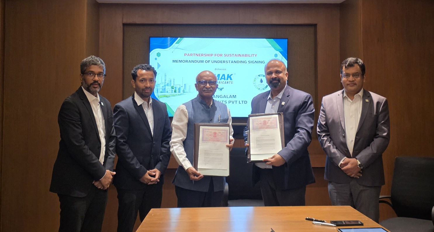 MAK Lubricants and Mangalam representatives at the used-oil recycling agreement