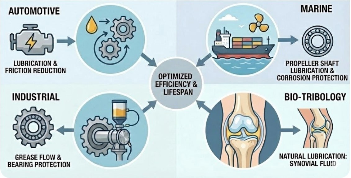 Lubricant applications across automotive, marine, industrial and bio-tribology systems