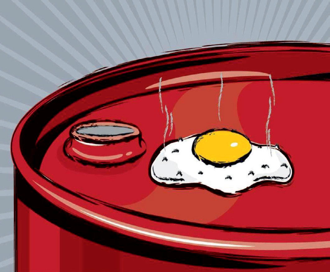 An egg in a frying pan illustrates the effects of heat