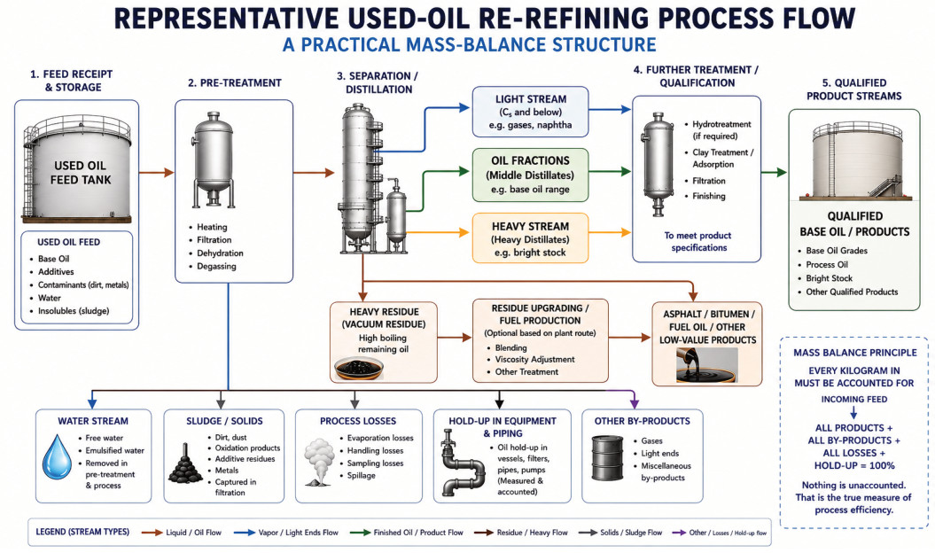 Re-refining process flow and material streams