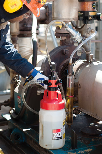 Sealable and refillable containers are now the plant standard for all oil top-ups.