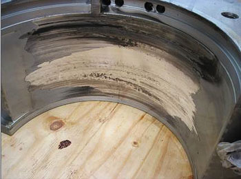 Figure 3. Bearing damage incurred during low-speed operation