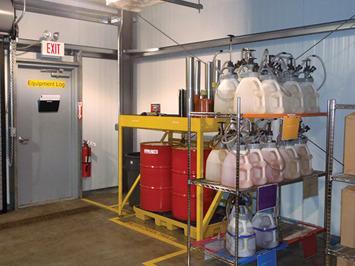 A color-coding system has been implemented in Suncoke’s new lube room including grease guns with anodized color-coded barrels and colored washers/Zerk caps.