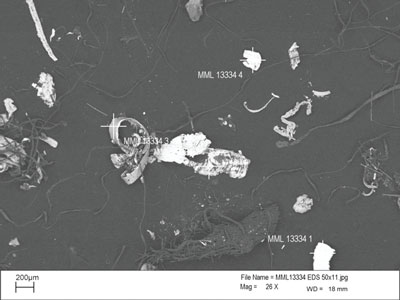 During analysis, debris consistent with machine (metal) cuttings was revealed.