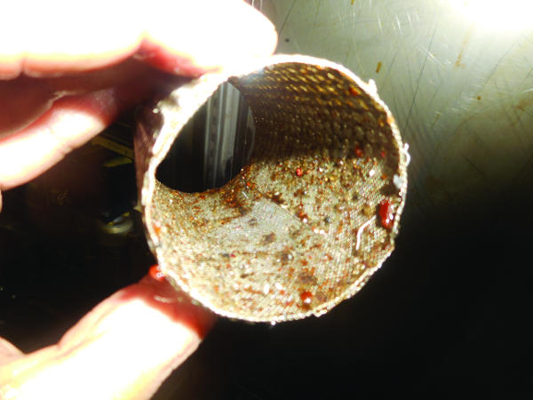 A dirty suction strainer is shown.