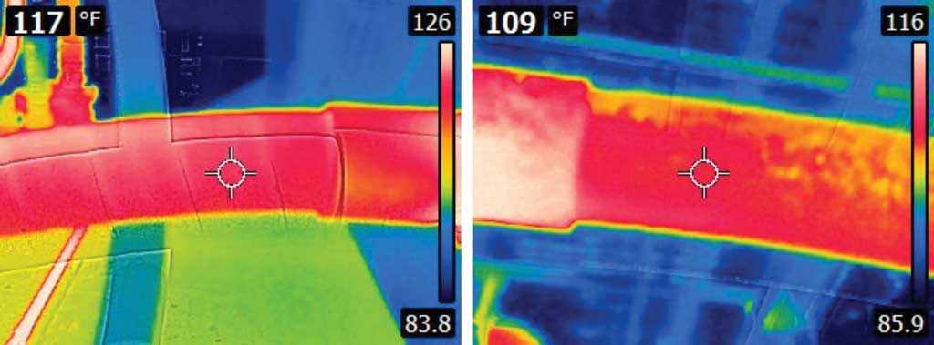 Figure 6. Images showing the inlet (left) and outlet (right) oil temperatures