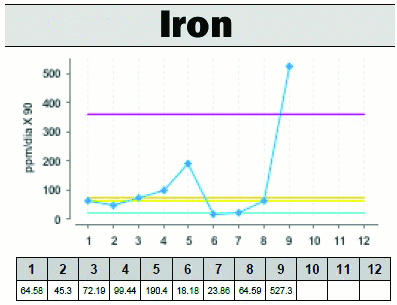 Figure 8. Iron content trend for the soybean elevator reducer