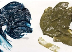 Visual Comparison of the grease shows better condition of new grease (blue color) with higher tackiness.