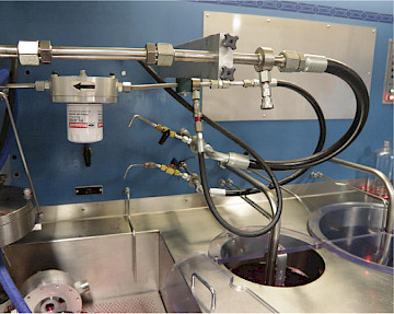 Figure 4. The left-side test sink shows a small spin-on filter mounted and ready for testing.